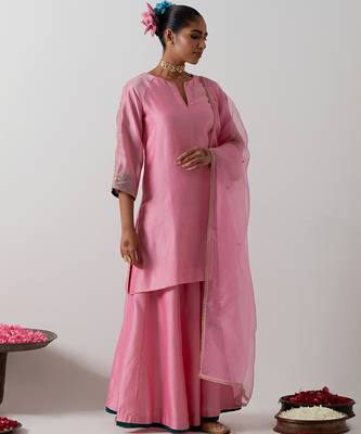 Pink plain chanderi kurta set 4