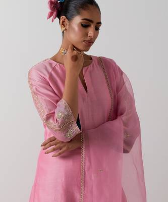 Pink plain chanderi kurta set 5