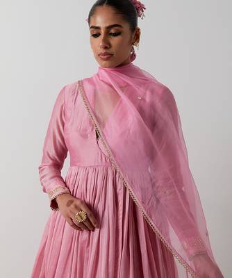 Pink plain chanderi anarkali set 5