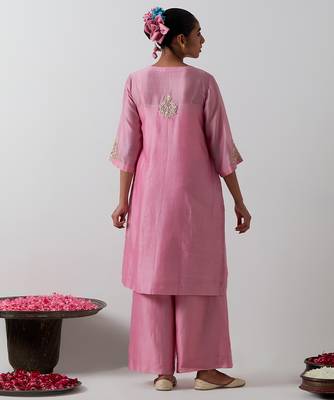 Pink plain chanderi kurta set 2