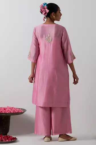 Pink plain chanderi kurta set