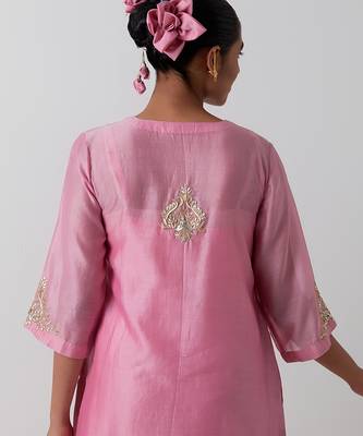 Pink plain chanderi kurta set 3
