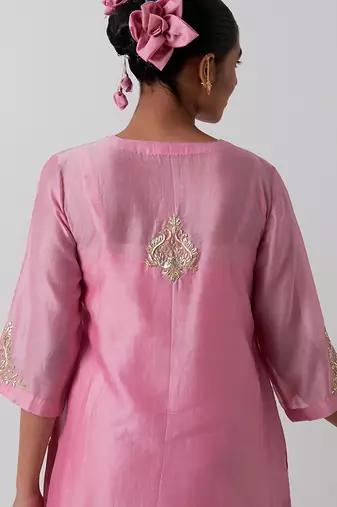 Pink plain chanderi kurta set