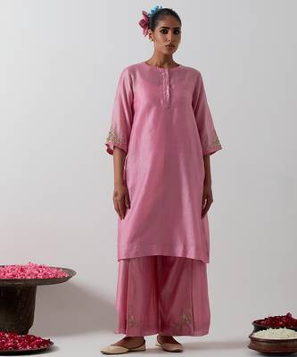 Pink plain chanderi kurta set 1