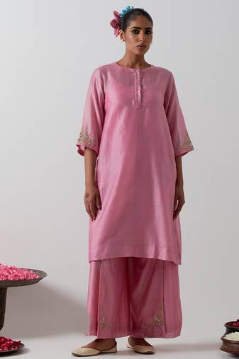 Pink plain chanderi kurta set