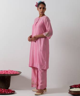 Pink plain chanderi kurta set 4