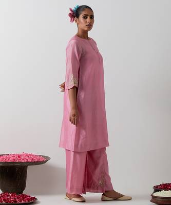 Pink plain chanderi kurta set 5