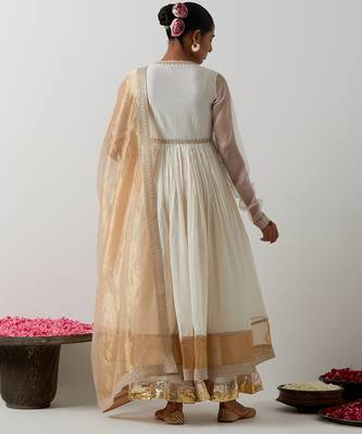 White plain chanderi anarkali set 2