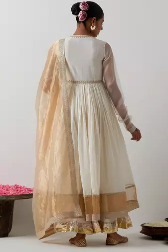 White plain chanderi anarkali set