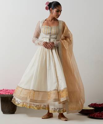 White plain chanderi anarkali set 1