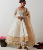 White plain chanderi anarkali set