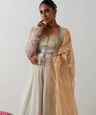 White plain chanderi anarkali set 5