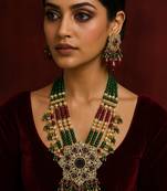 Traditional kundan beaded necklace set with ruby and emerald green beads
