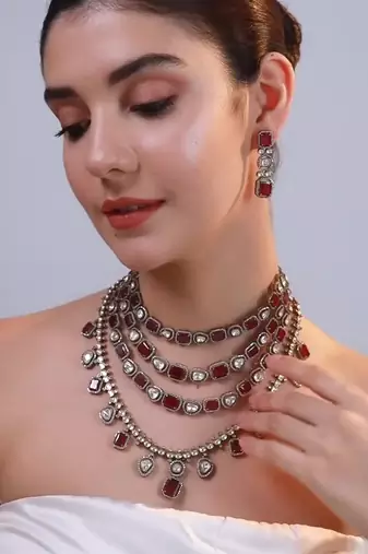 Royal kundan ruby stone necklace set with earrings