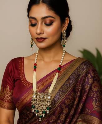 Traditional green & red beaded kundan jewelry set 1