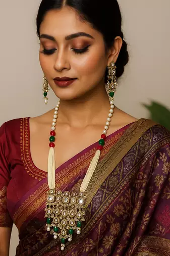 Traditional green & red beaded kundan jewelry set