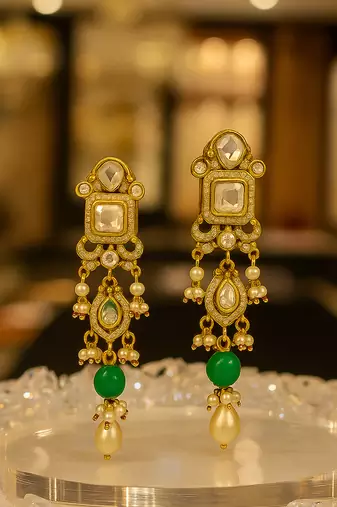 Traditional green & red beaded kundan jewelry set