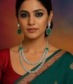 Luxury silver-plated emerald green stone necklace set with earrings