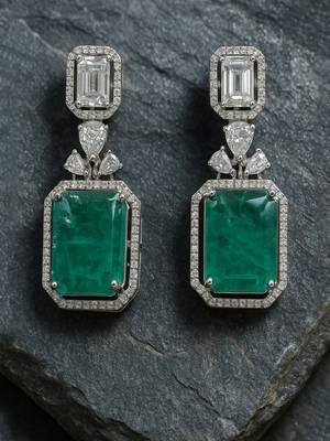 Luxury silver-plated emerald green stone necklace set with earrings 2
