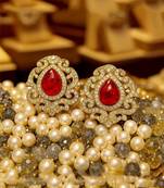 Golden sparkle red gem necklace set