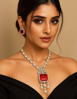 Queen   s charm red stone diamond necklace set 1