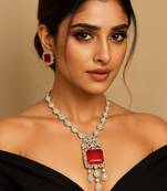 Queen   s charm red stone diamond necklace set