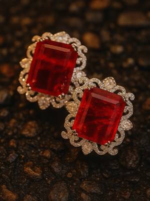 Queen   s charm red stone diamond necklace set 2