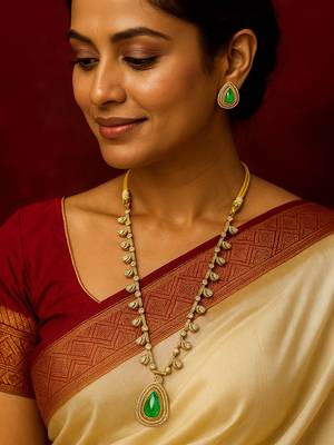 Elegant teardrop green gem necklace with earrings 3
