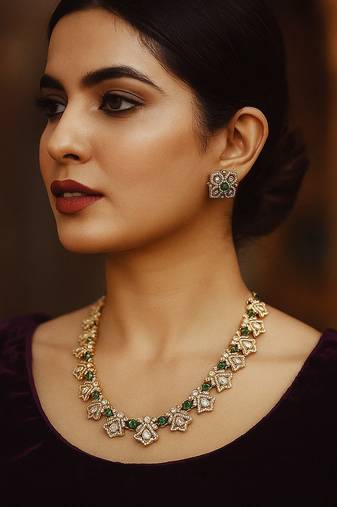 Elegant sapphire stone floral necklace with earrings