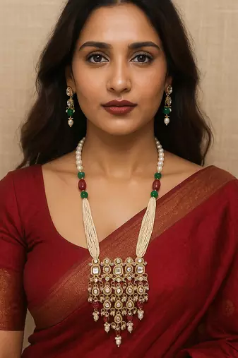 Regal charm layered kundan necklace with earrings