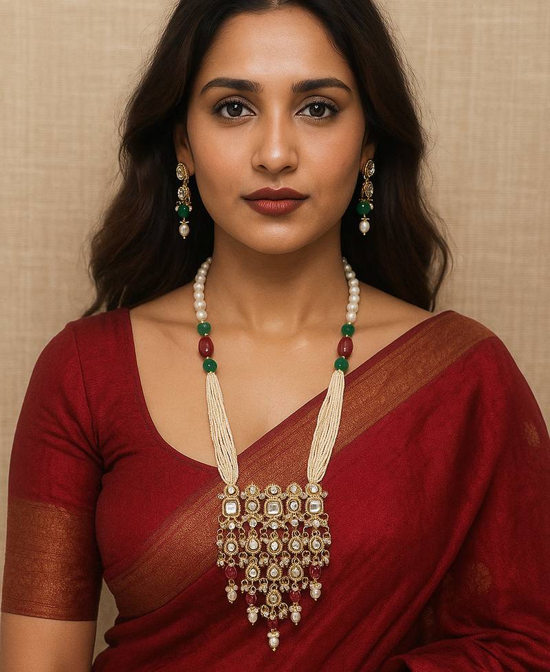 Regal charm layered kundan necklace with earrings