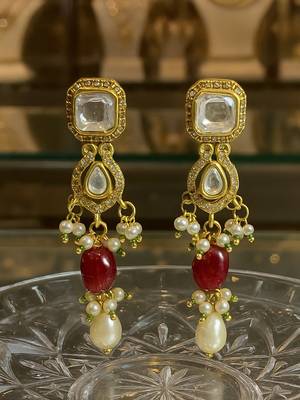 Regal charm layered kundan necklace with earrings 2