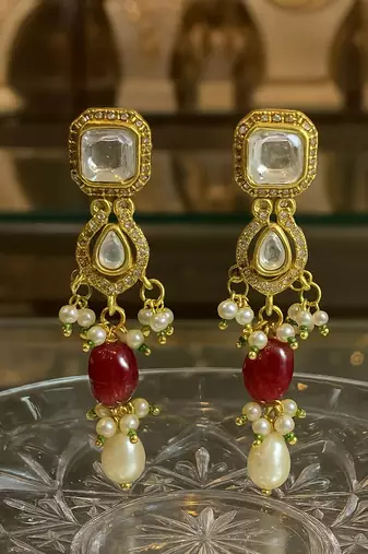 Regal charm layered kundan necklace with earrings