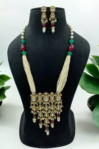 Regal charm layered kundan necklace with earrings