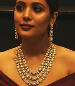 Royal golden kundan layered necklace set with sparkling polki stones royal radiance layered kundan necklace set