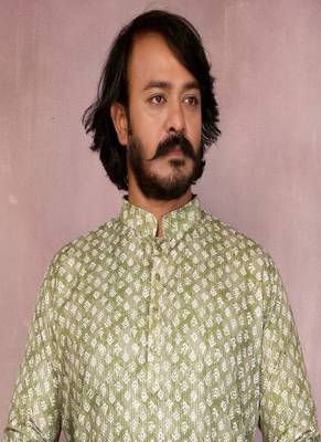 Green printed work festival wear cotton readymade kurta pajama 2