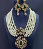 Royal pearl and green stone kundan necklace set