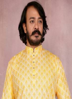 Yellow printed work festival wear cotton readymade kurta pajama 2