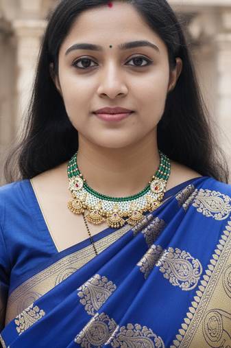 Antique choker necklace set with green beads & pearl layers