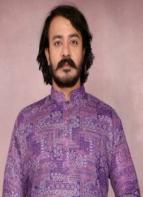 Purple printed work festival wear cotton readymade kurta pajama 2