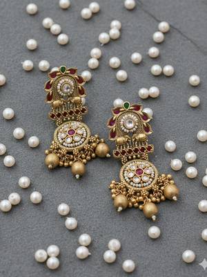 Royal rajwadi long necklace set with premium golden plating 2