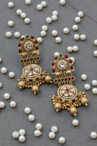 Royal rajwadi long necklace set with premium golden plating