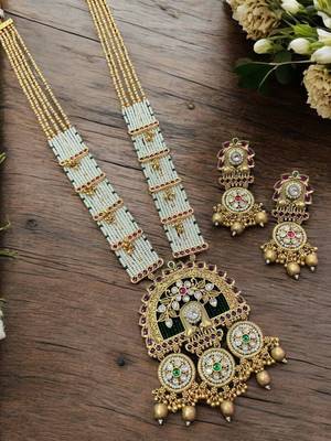 Royal rajwadi long necklace set with premium golden plating 3