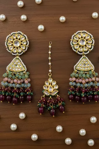 Handcrafted majestic multicolor kundan onyx beaded bridal choker set