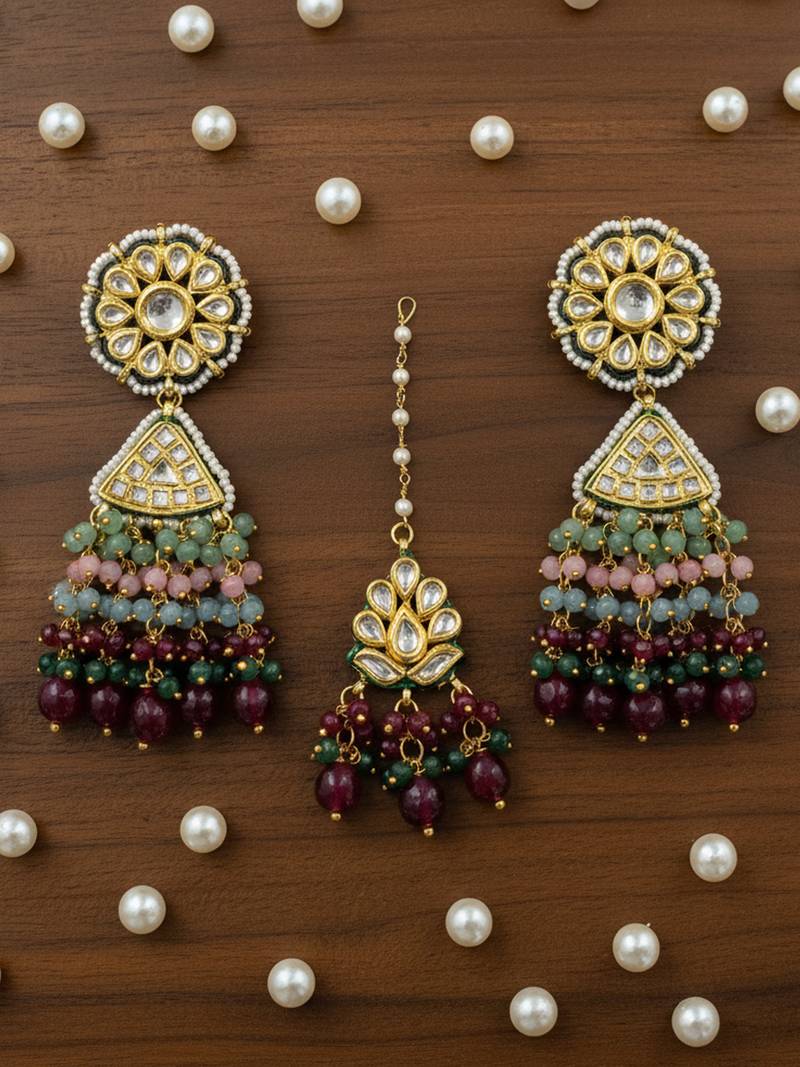 Handcrafted majestic multicolor kundan onyx beaded bridal choker set