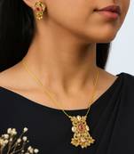 Stylish cz & moissanite polki pendant necklace set in premium brass