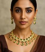 Elegant moissanite polki necklace set with golden polish & teardrop danglers