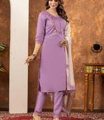 Lavender marina silk embroidered thread work salwar suit