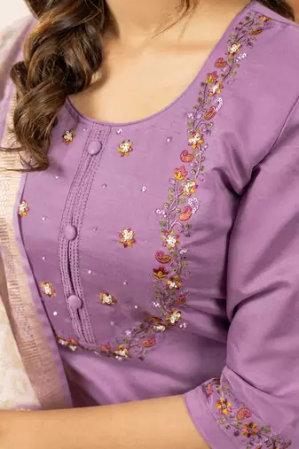 Lavender marina silk embroidered thread work salwar suit