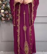  Maroon Designer Embroidered Moroccan Stitched Kaftan for Women     Wedding & Party Wear